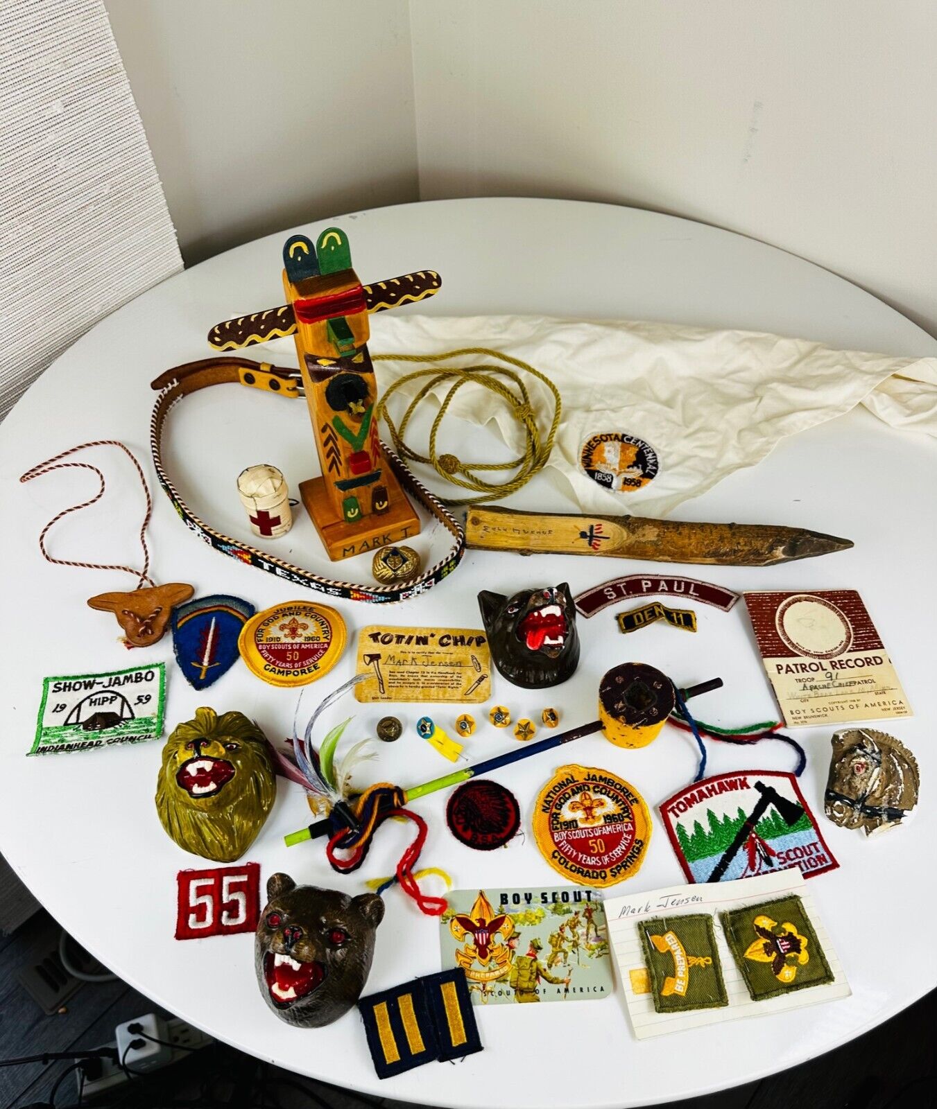 1950s 1960s Plaster, pins, patches, carvings, Neckerchiefe book Boy Scout BSA MN