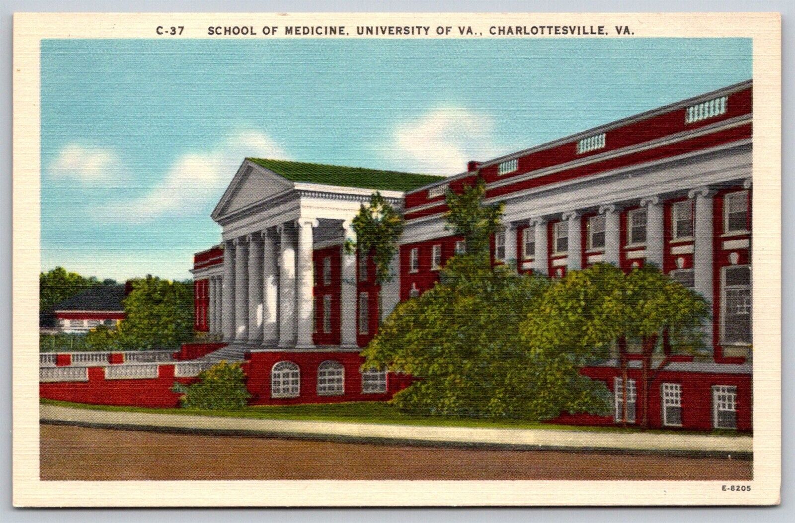 Charlottesville Virginia Linen Postcard School Of Medicine University Of VA