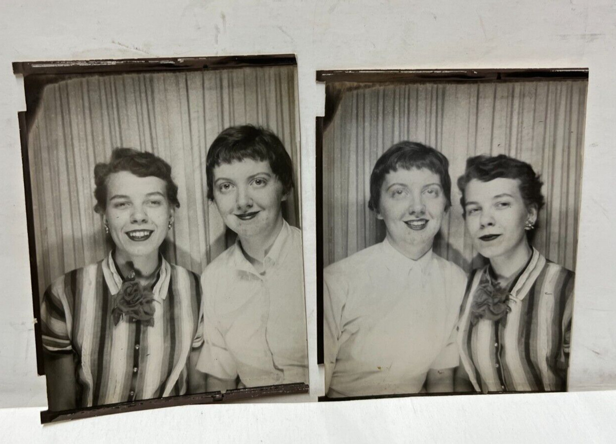 Vintage Photobooth Photo Smiling Women , Short Hair, Fashion 6 x 6 Lot of 2