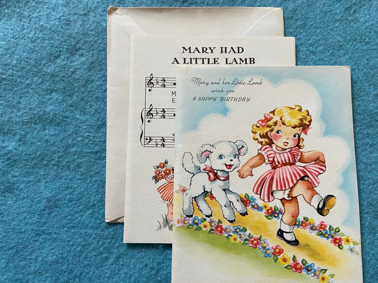 Very Rare Mary and her little lamb Happy Birthday Vintage Unused Greeting Card