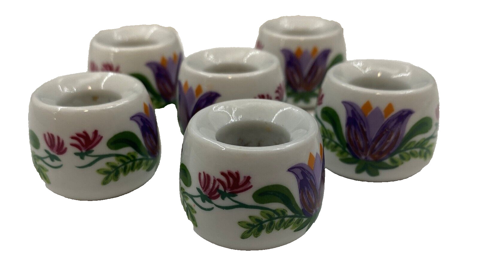 SET of 6 Miniature Candle Holders 1 inch FLORAL motifs West Germany Funny Design