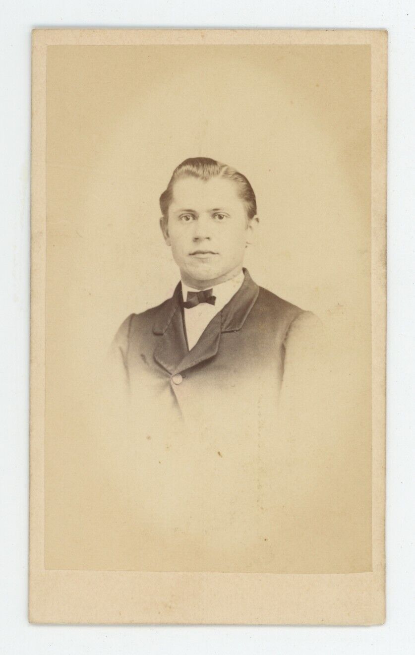Antique CDV Circa 1860s Handsome Young Man in Suit & Bow Tie Cold Water, MI