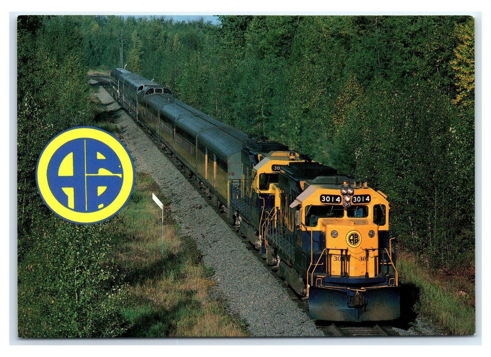 Postcard AK Alaska Railroad carrying passengers Anchorage to Fairbanks AJ1