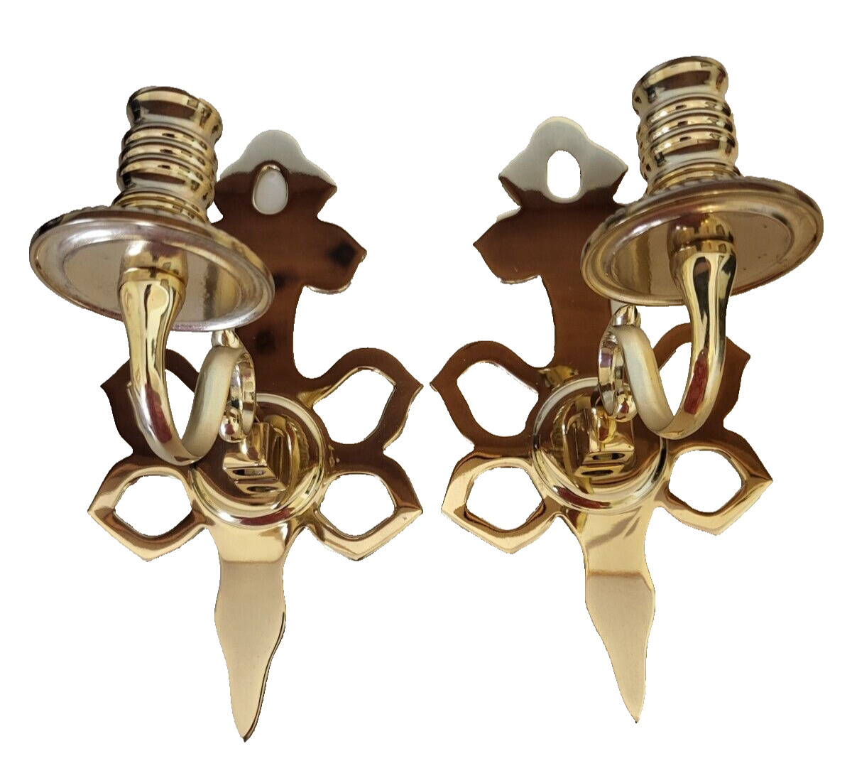 Pair Vintage Brass Bow Style Wall Scones Candlestick Holders With Removable Arms