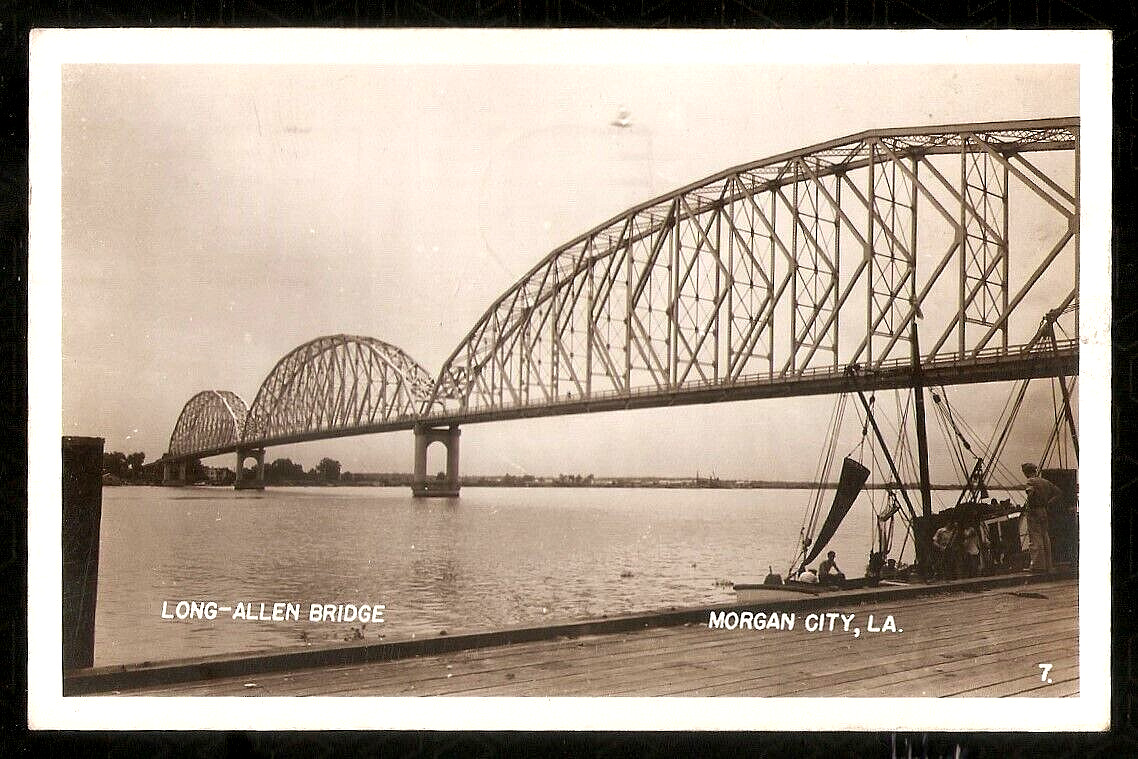 Morgan City Long Allen Bridge Real Photo 1948 Postcard