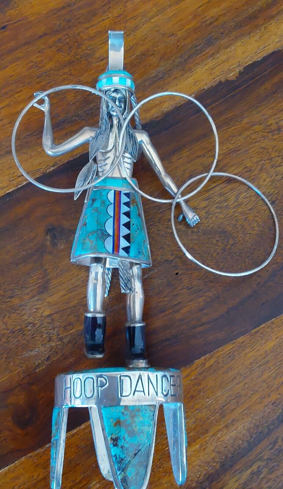 David R Freeland Jr Hoop Dancer Sterling Silver & Turquoise Kachina figurine 