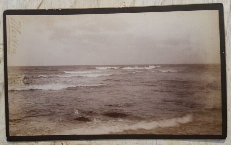 c1890 Surf Near Break Water H.Q. Morton Boudoir Cabinet Photo Block Island, RI