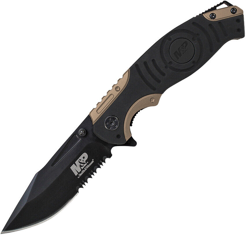 Smith & Wesson M&P Folding Knife Linerlock Tan Aluminum/Black Serrated