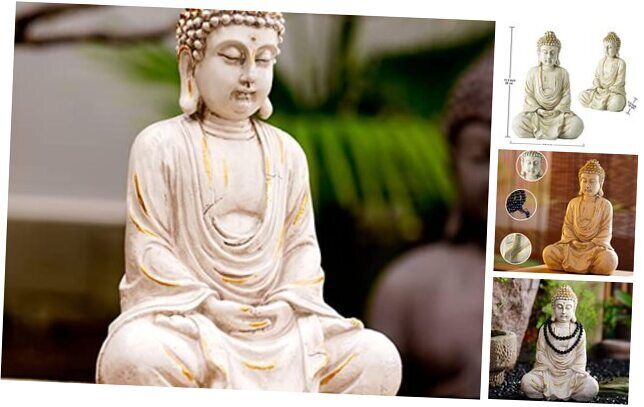 11.4 Meditating Zen Buddha Statue Figurine Sculpture - Indoor/Outdoor White