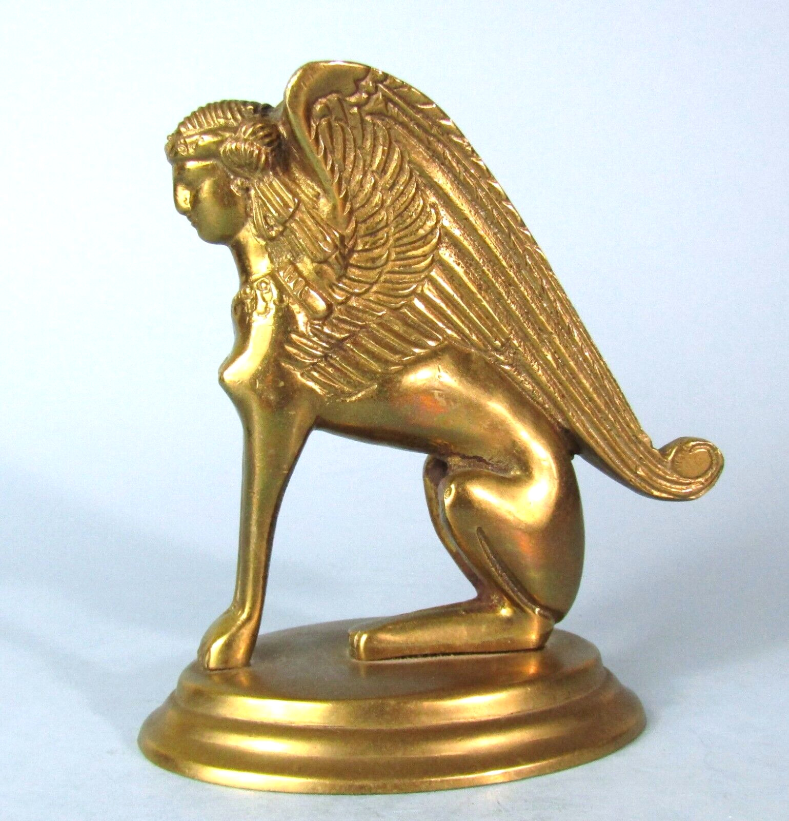 ANCIENT GREEK WINGED SPHINX STATUE SOLID BRASS MYTHICAL FIGURINE SCULPTURE