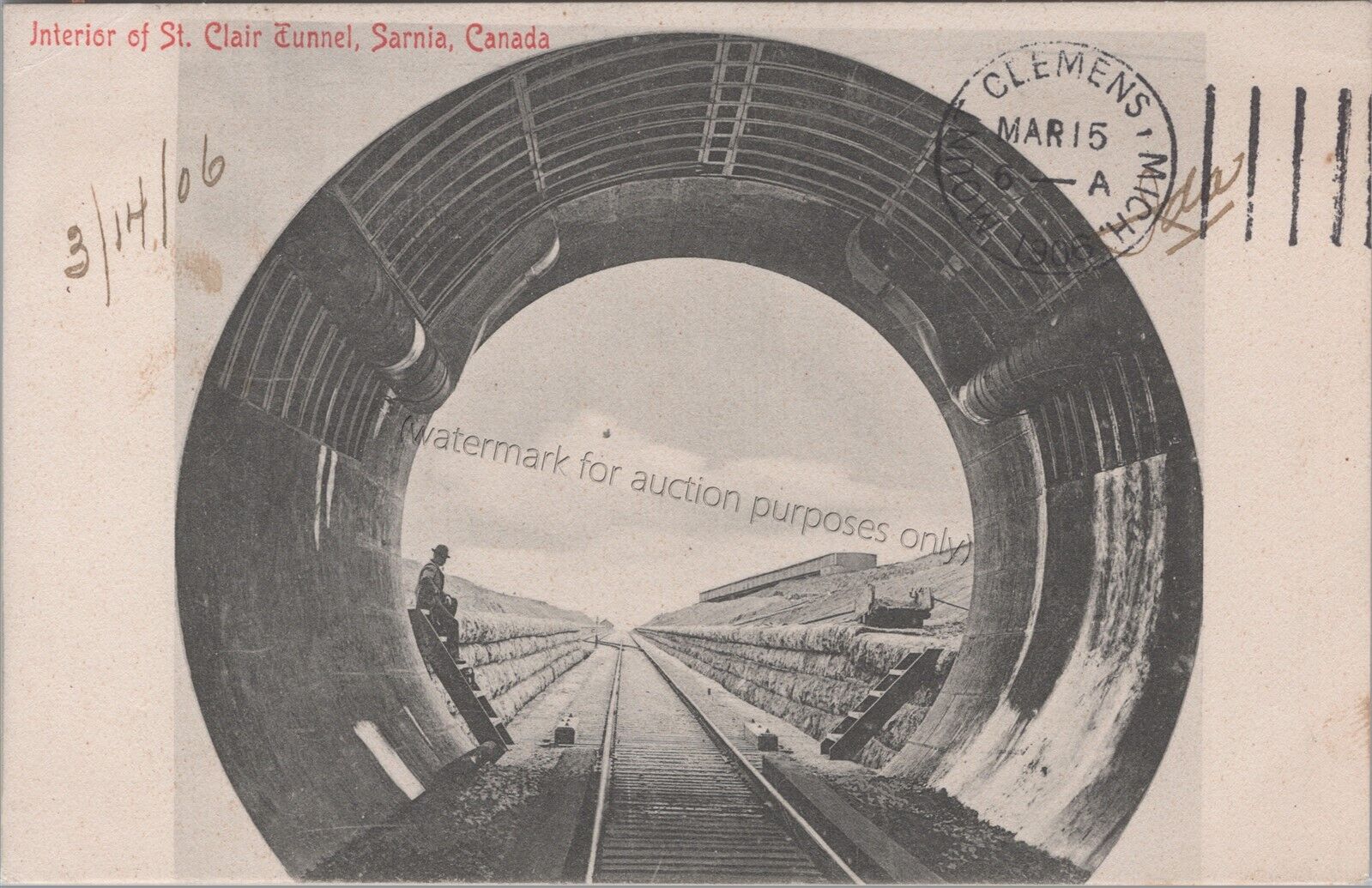 Sarnia, ON: 1906 St Clair Tunnel Int, Vtg Ontario Canadian Private Mail Postcard