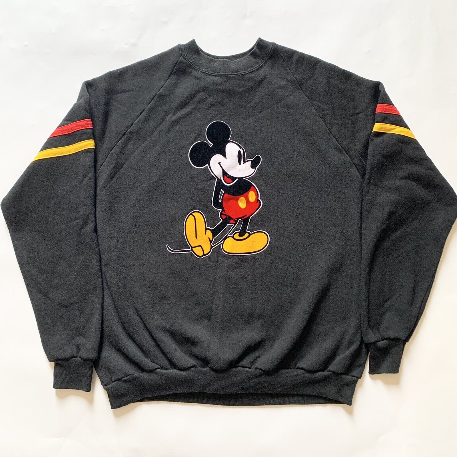 Vintage Disney Mickey Mouse Sweatshirt Black Made In USA Men Medium Felt Patch