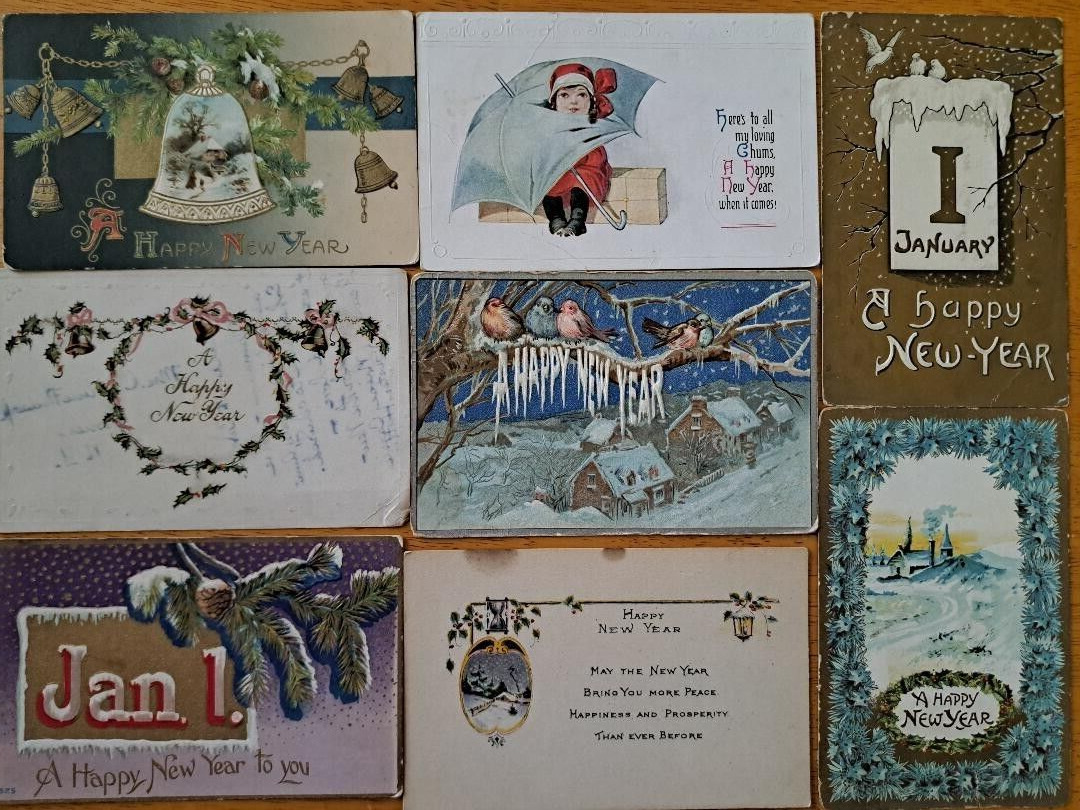 Lot of 8   NEW YEARS GREETINGS    Vintage Postcards   ca.1900\'s-1910\'s