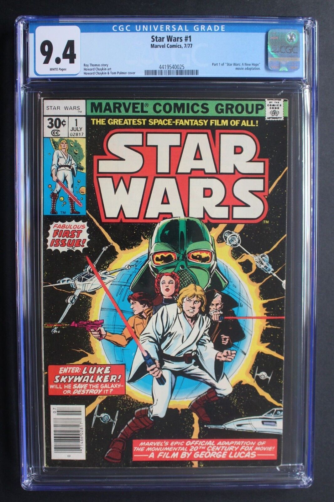 STAR WARS #1 1st Luke, Leia, Darth Vader 1977 MARVEL Pre-Movie 1st Print CGC 9.4