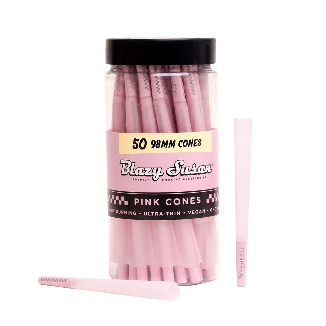 Authentic Blazy Susan Pink Cones 50ct Pack 98mm pre rolled Cones Sealed Bottle
