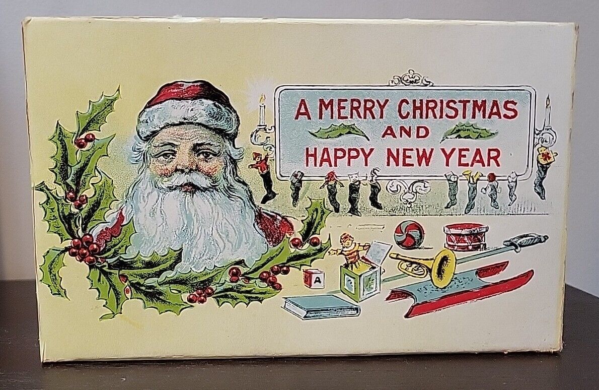 Ca. 1910s Santa Claus Christmas Hanging Candy Box Antique Victorian Litho