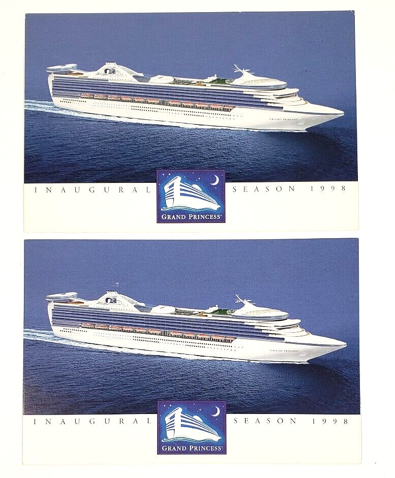 (2) Postcards Grand Princess Cruise Ship Inaugural Season 1998 Vintage