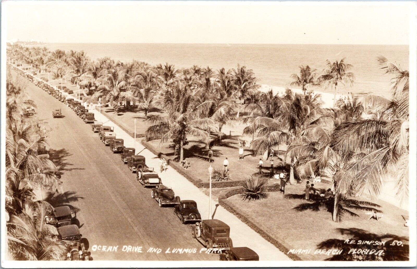 RPPC Ocean Drive, Lummus Park, Miami Beach, Florida- 1930s Photo Postcard