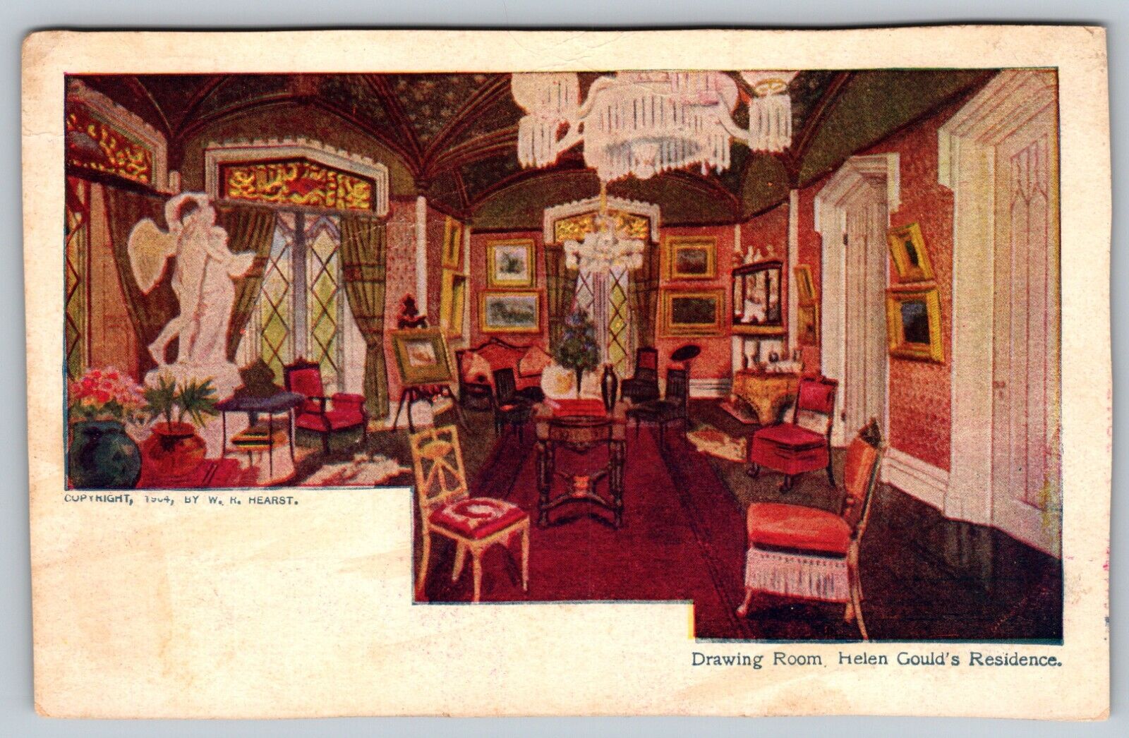 Drawing Room Helen Gould\'s Residence c. 1900 NY Postcard Sunday American