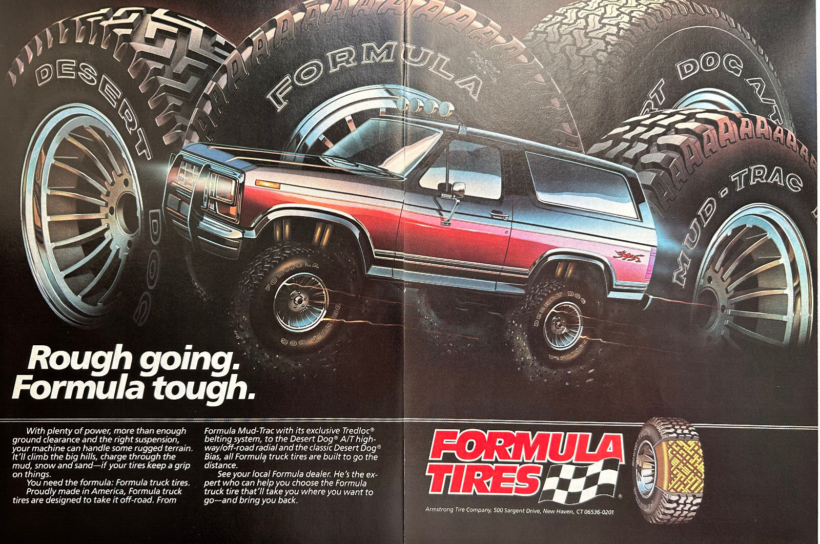 Vintage 1986 Ford Bronco Formula tire 4x4 Original Color Ad A445