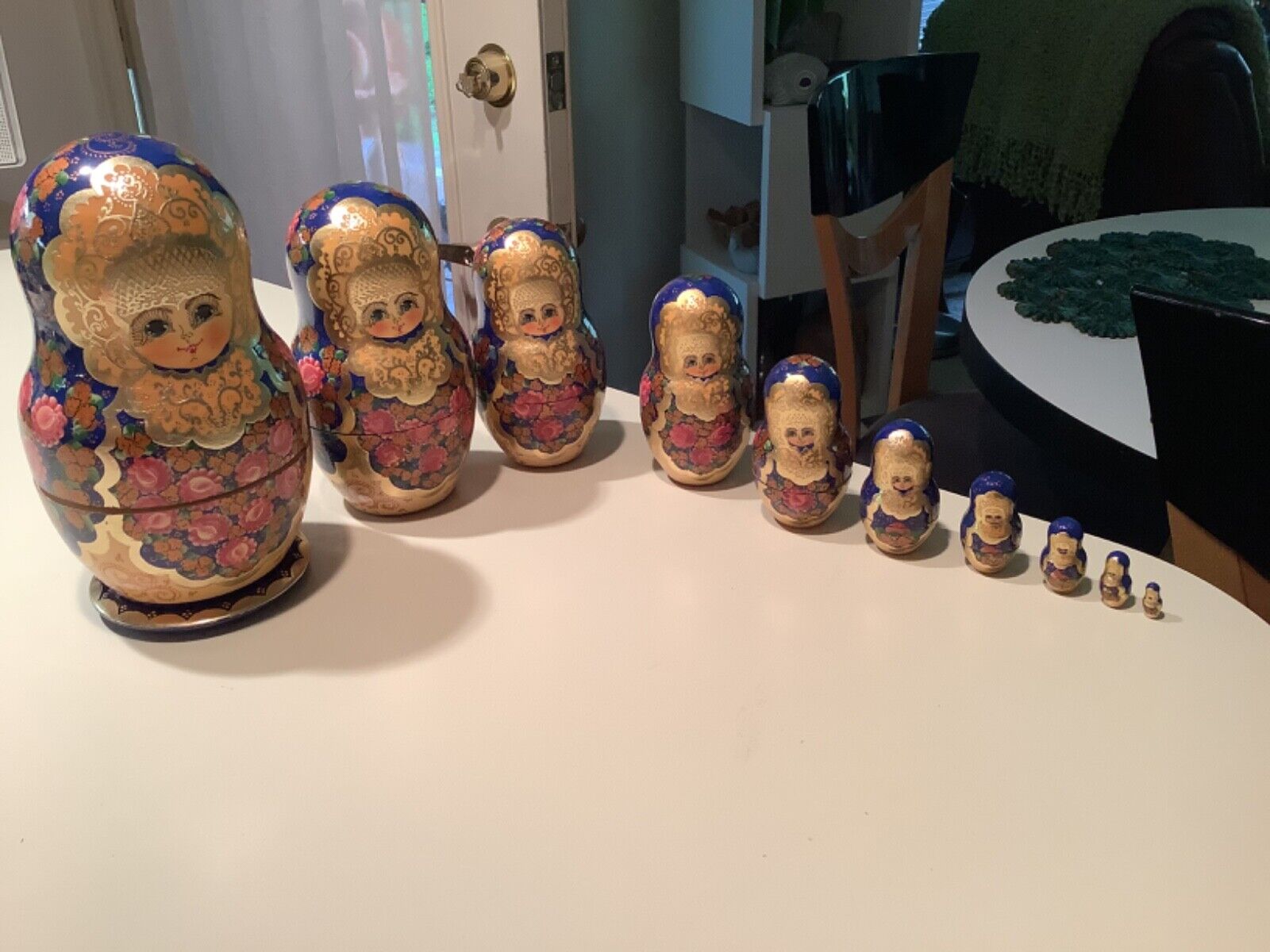 Vintage Large Russian Nesting Dolls Signed Ceprueb Nocag Set of 10 Colorful