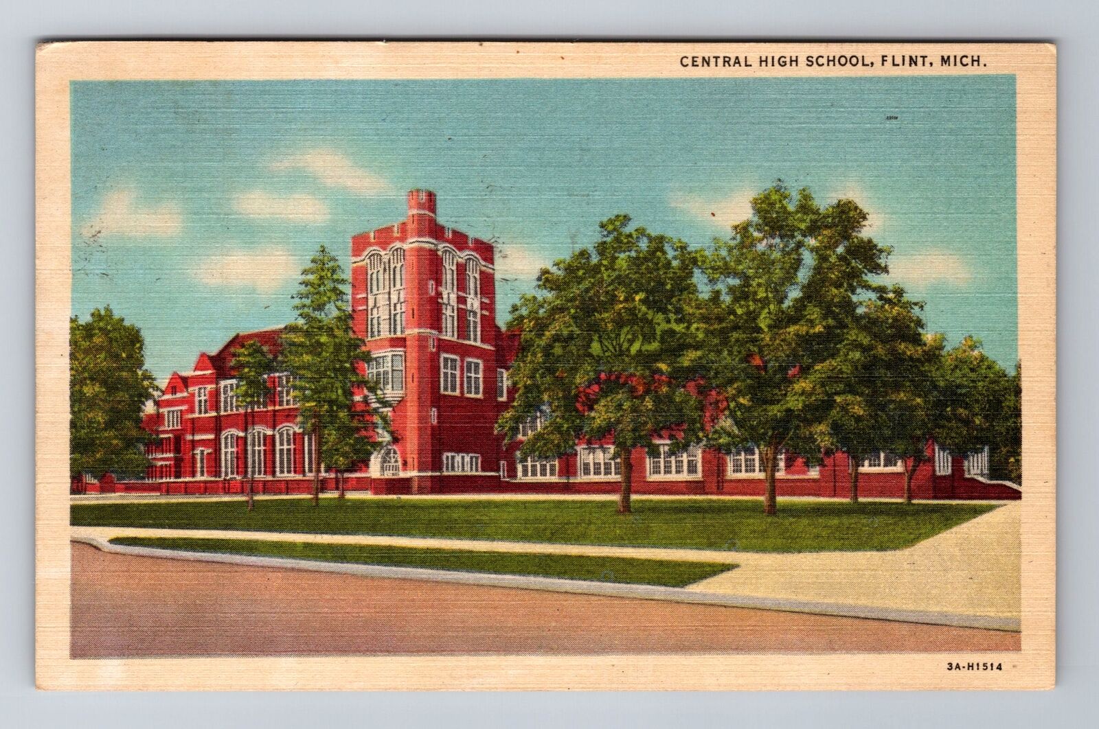 Flint MI-Michigan, Central High School, Antique, Vintage c1953 Souvenir Postcard