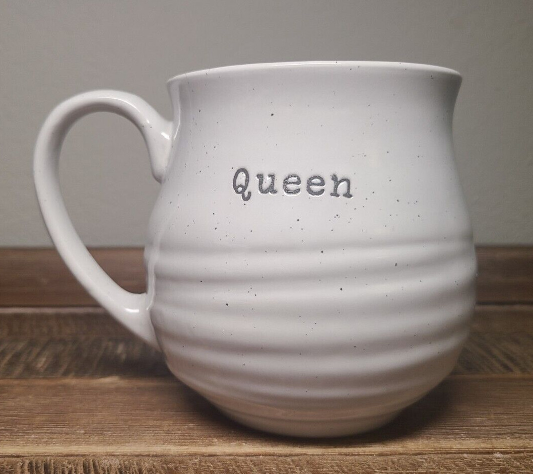 Sheffield Home QUEEN 20 oz Off-White Pink Interior Ribbed Pottery Mug
