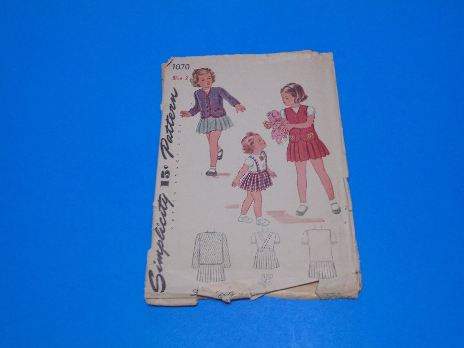 VTG 1940s Simplicity Sewing Pattern 1070 Girls Cardigan Jacket & Skirt Size 2 
