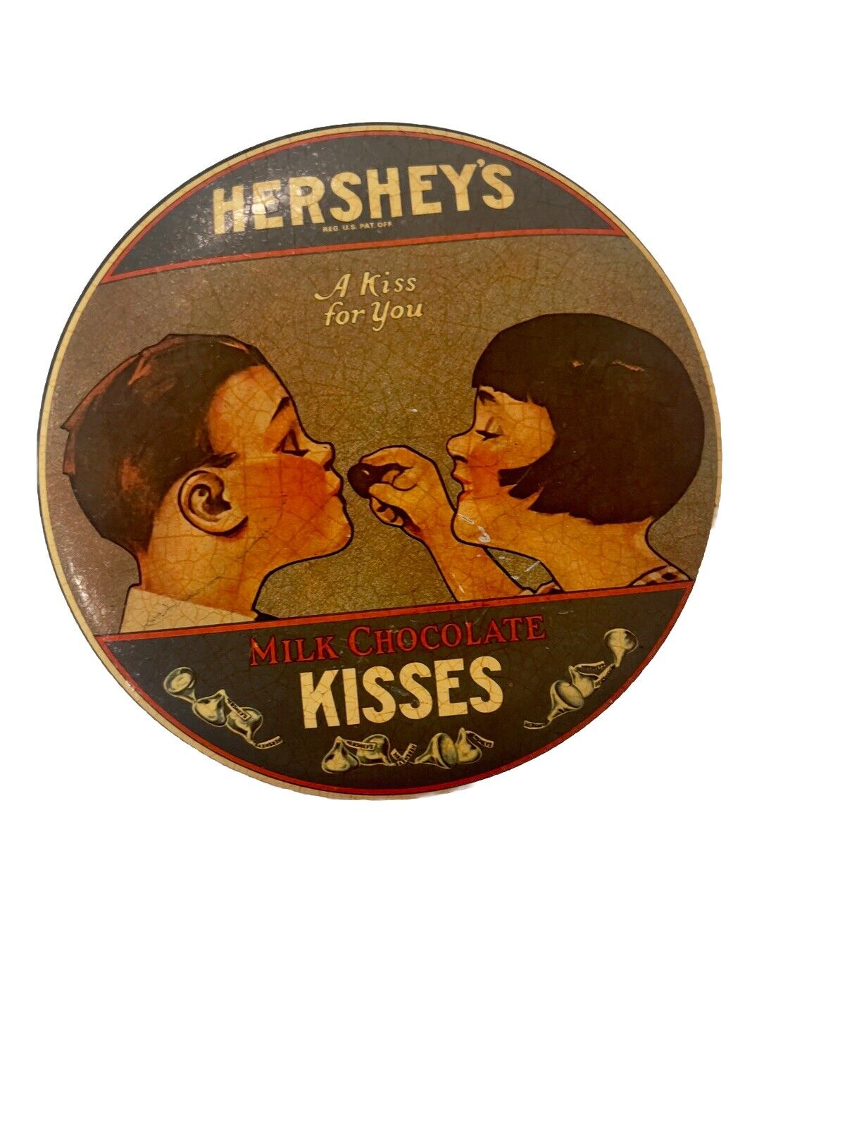 Hersheys Milk Chocolate Kisses Round Tin A Kiss For You Vintage 1982 England
