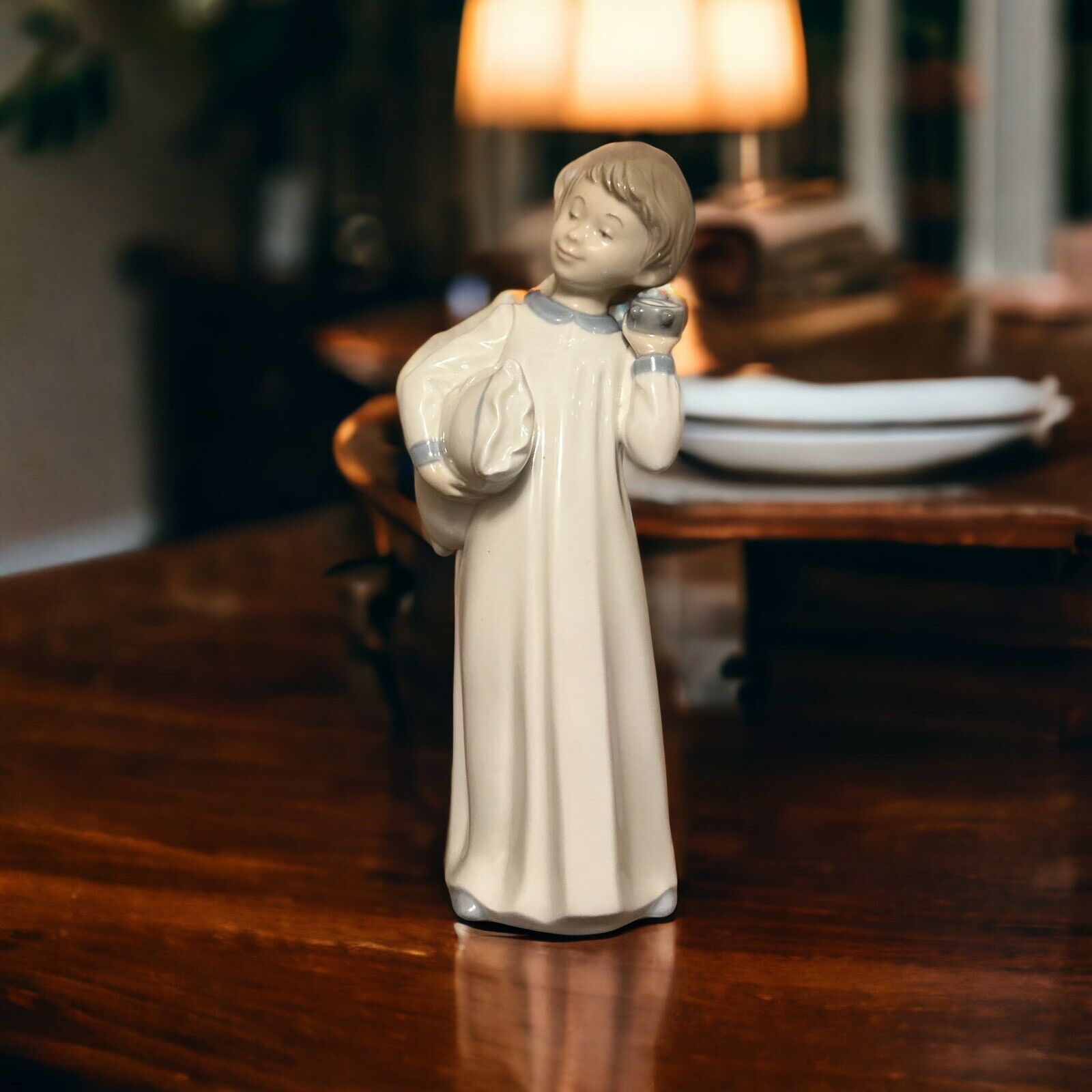Vintage Zaphir Lladro “Off To Bed” Porcelain Figurine Boy Pillow Clock #0596