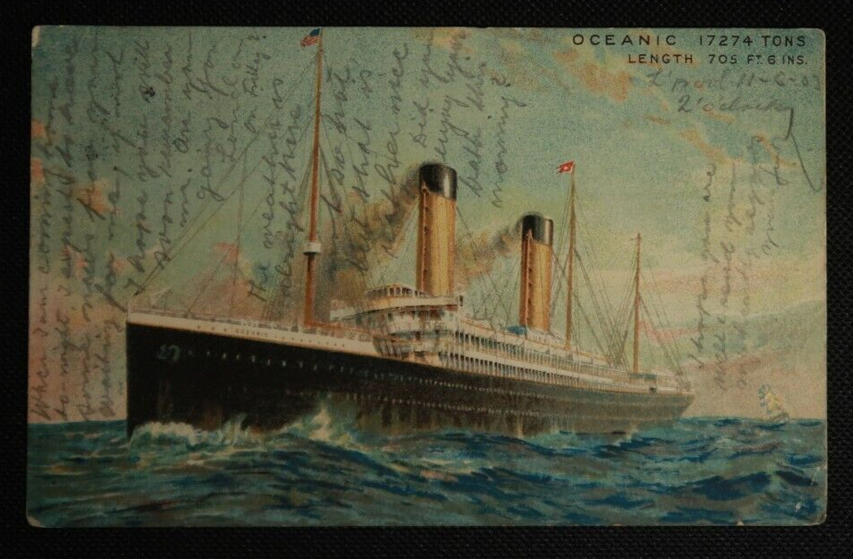 S.S. Oceanic 1903 Steamship Postcard Liverpool Illustrated Ocean Scenery Waves