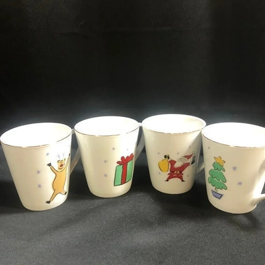 4 Merry Brite Porcelain Christmas Coffee/tea Mugs- Set of 4