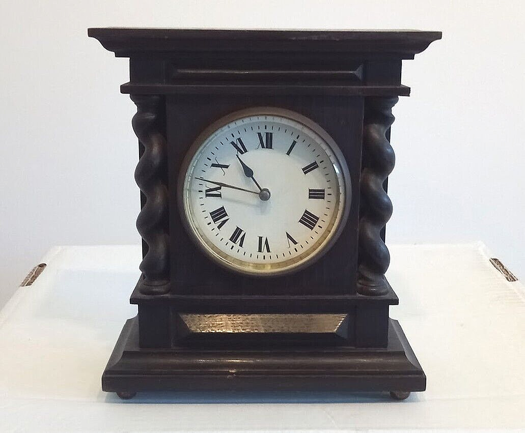 Antique Victorian Oak Mantel Clock Barleycorn Pillars  1930's - Spares or Repair