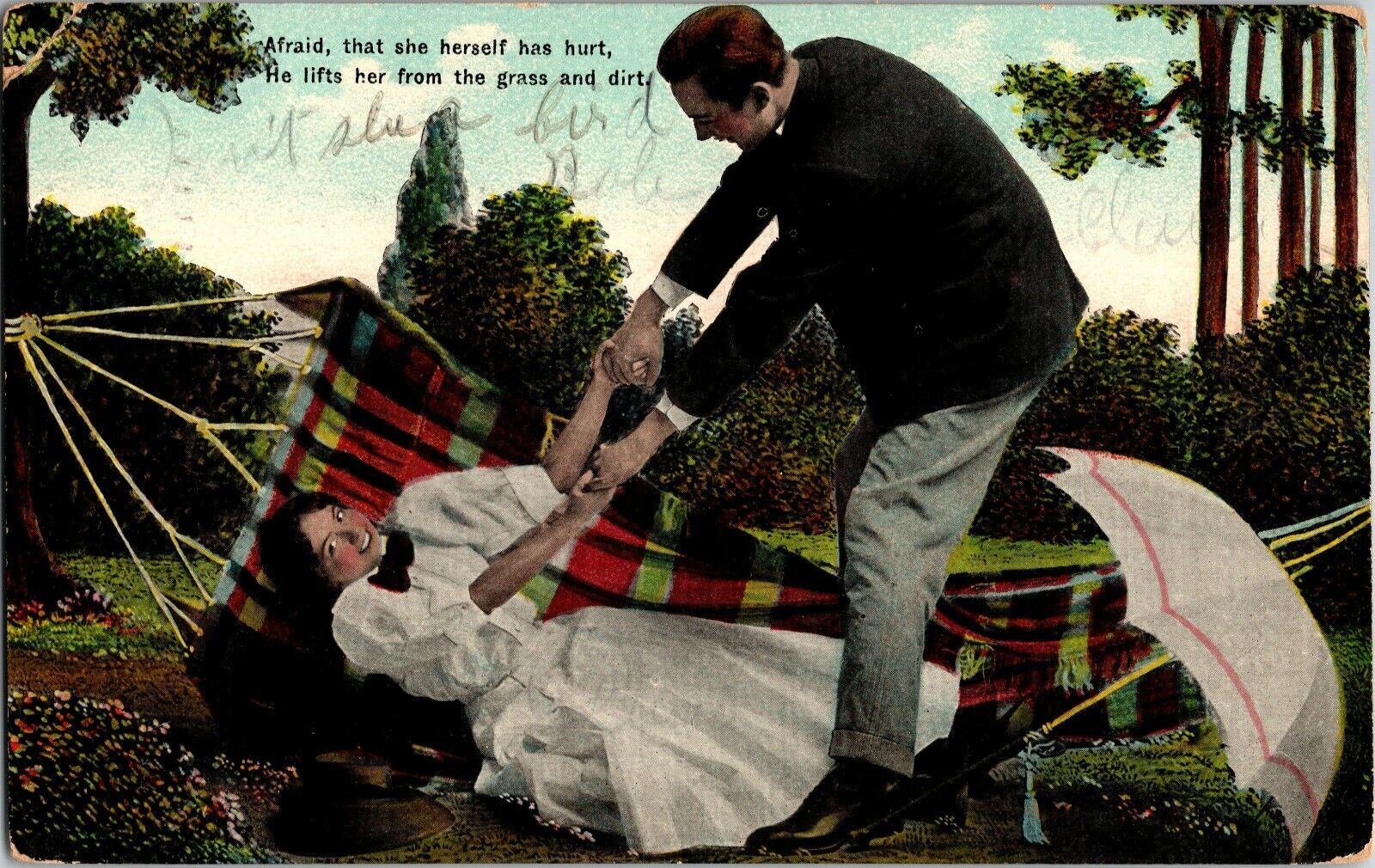 Afraid that she herself has hurt he lifts her from the dirt & Grass 1908 