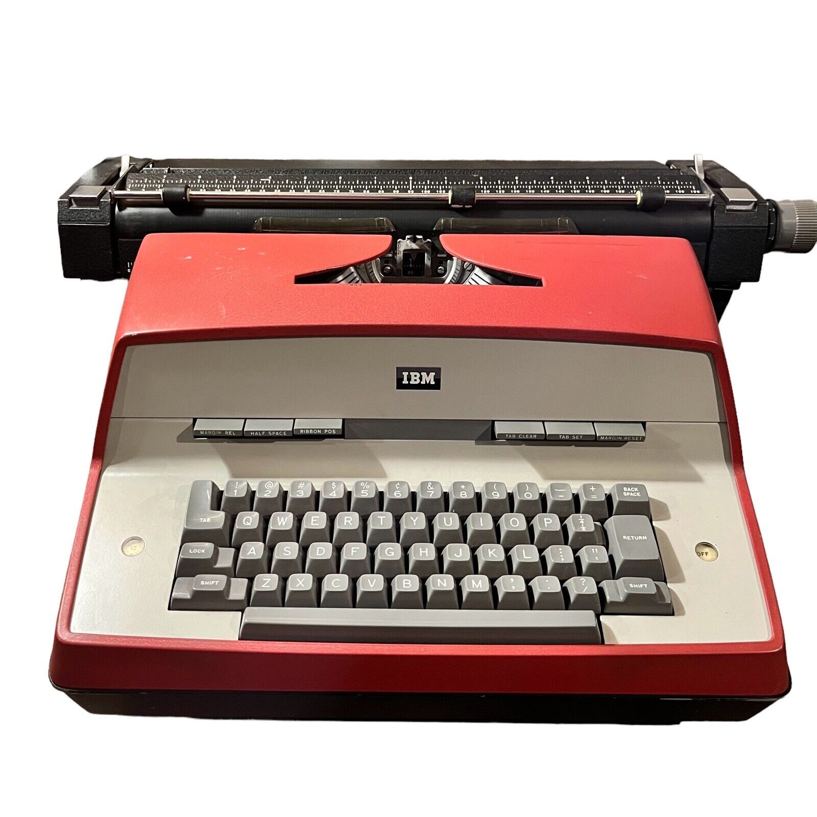 Vintage IBM Electric Typewriter Model 12 Red Orange Powers On Parts Only As Is