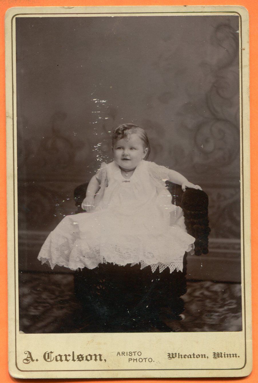 Wheaton, MN, Portrait of a Toddler Girl, by Carlson, circa 1890s Backstamp