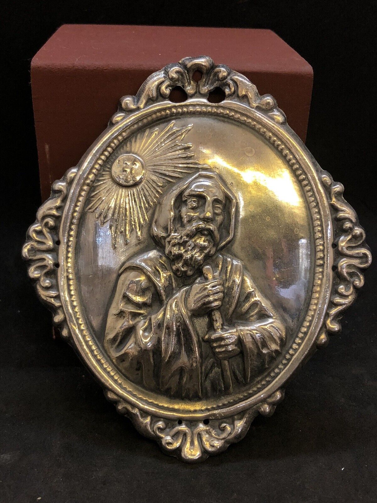 Locket Saint Francesco Di Paola Plaque Oval Brass Chisel Charitas