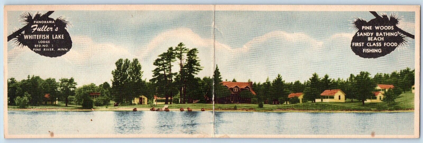 Pine River Minnesota MN Postcard Panorama Fuller's Whitefish Lake Lodge c1905