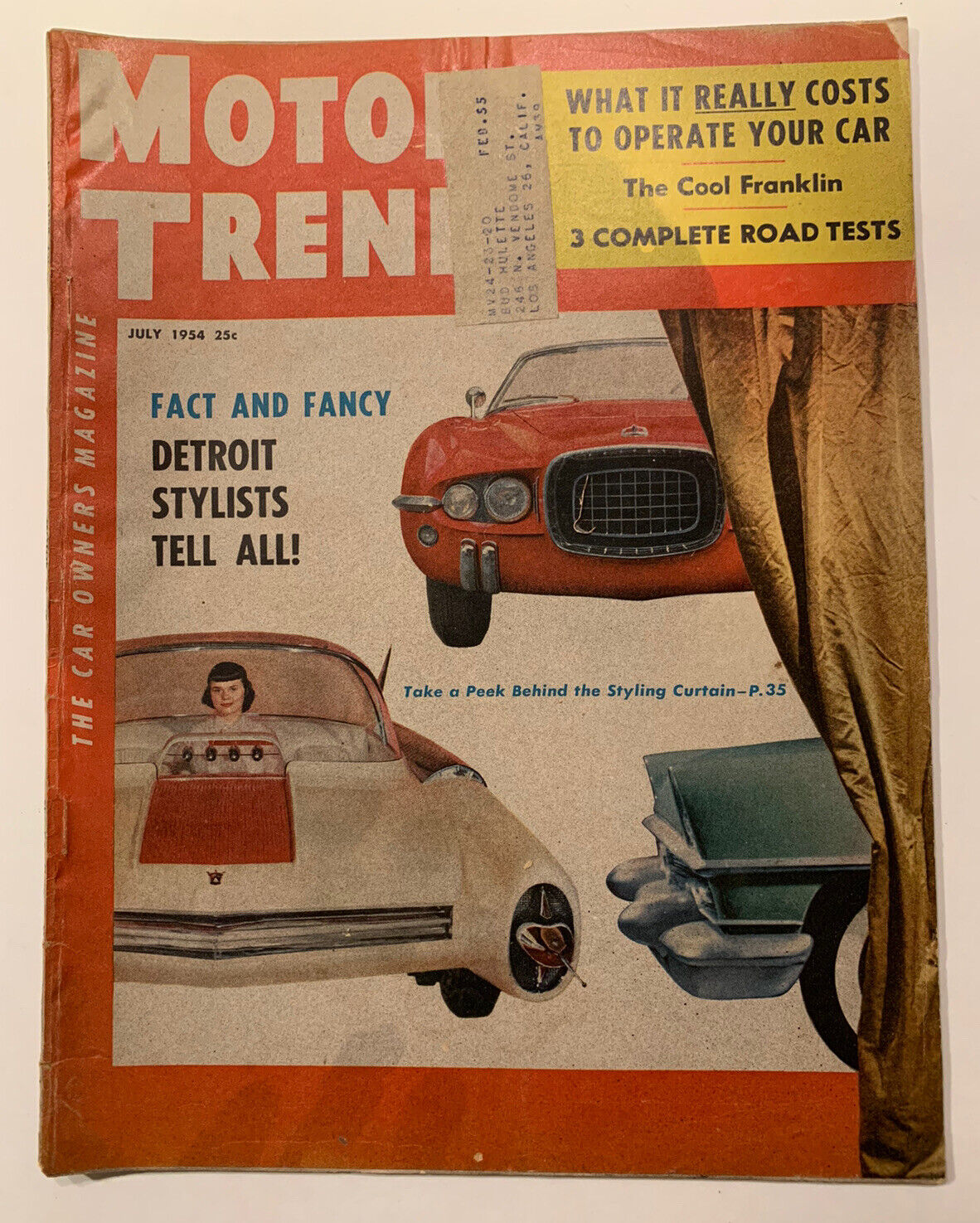 MOTOR TREND magazine: July 1954 - Detroit Stylists Tell All, Car Operating Costs