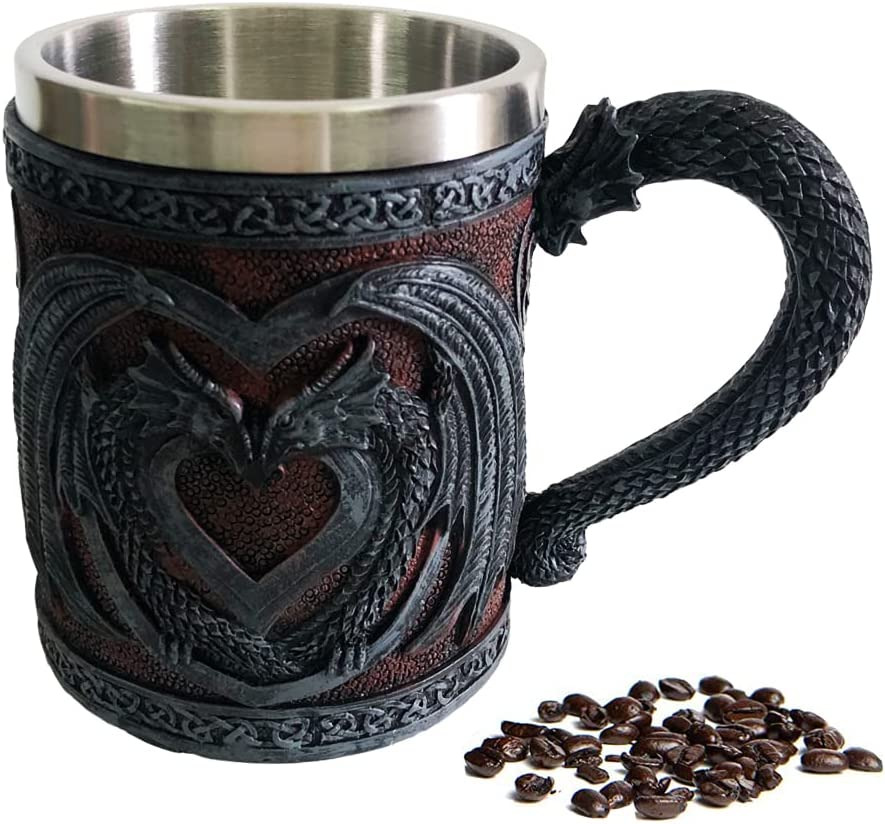 Medieval Double Dragon Mug - Resin Medieval Renaissance Dragons Beer Stein Vikin