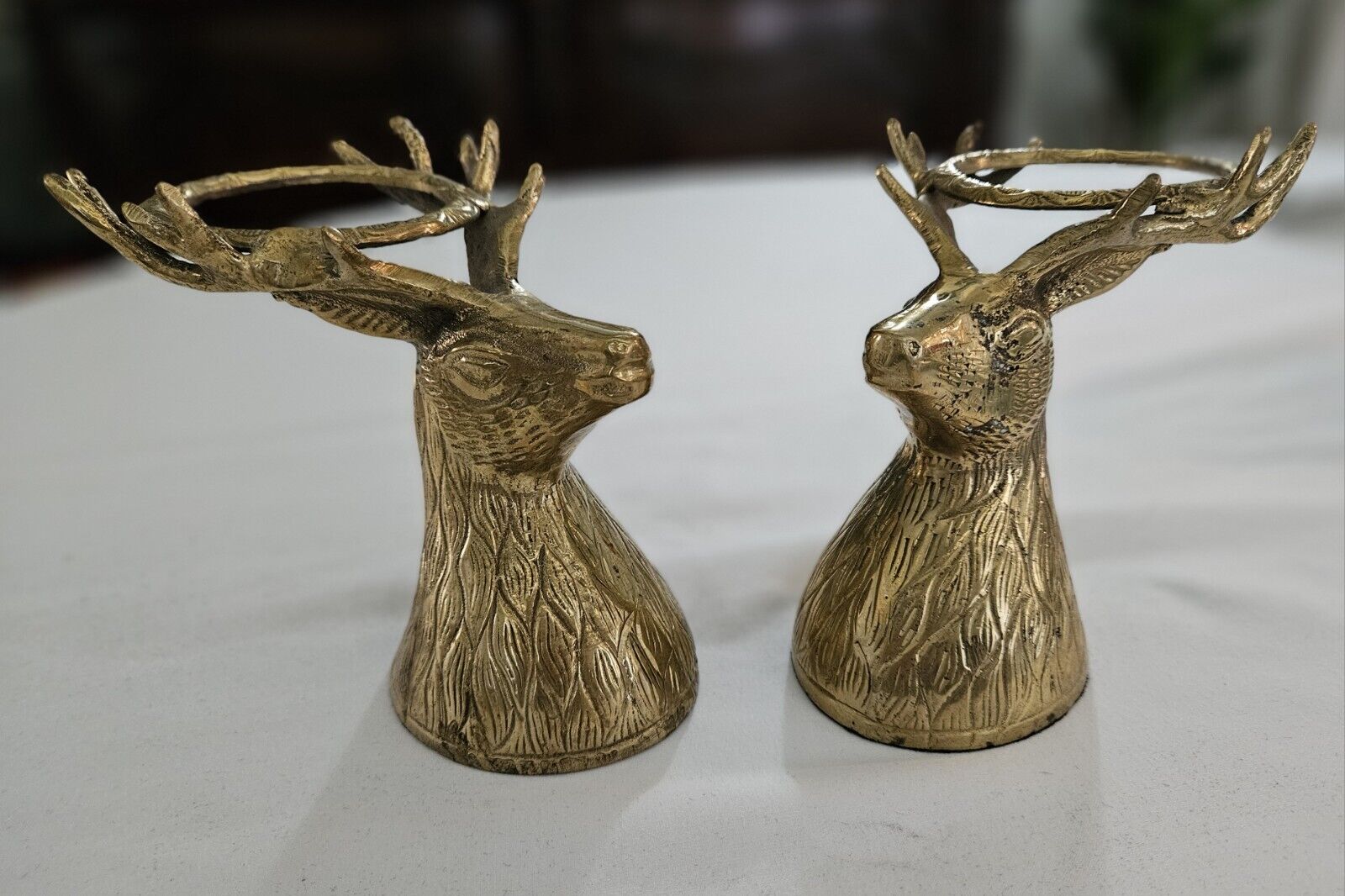 Pair Of Vintage Deer Head Candle Holders