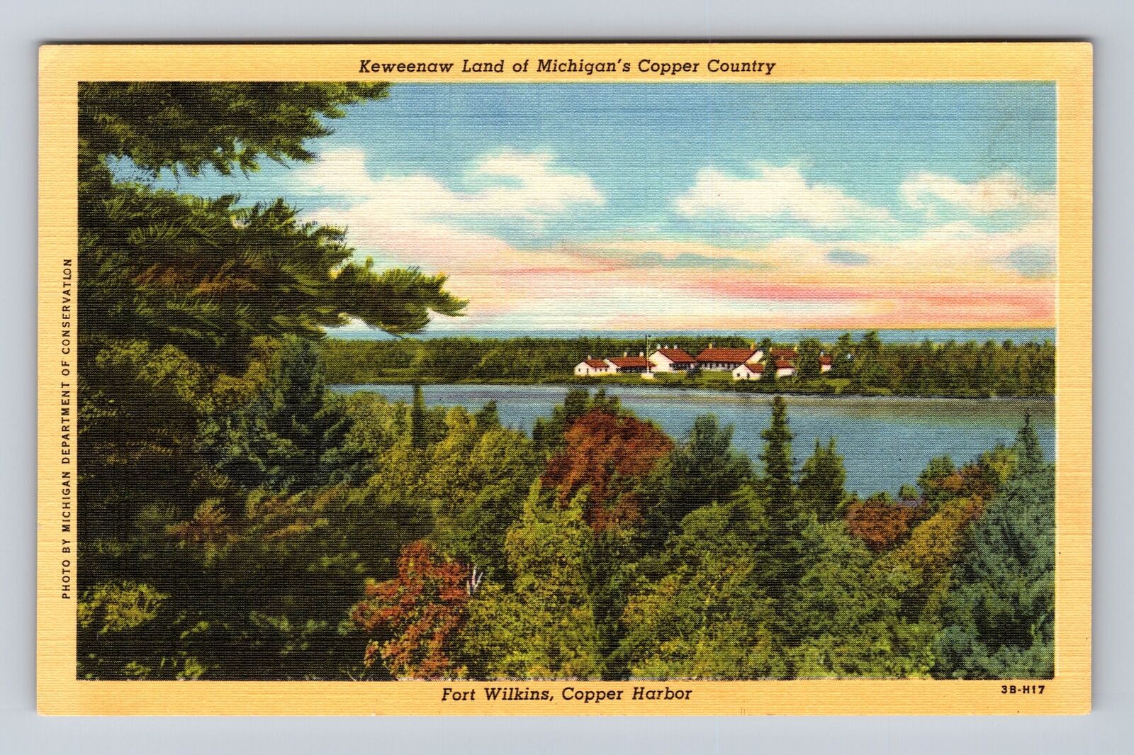 Copper Harbor MI-Michigan, Fort Wilkins, Antique Vintage Souvenir Postcard