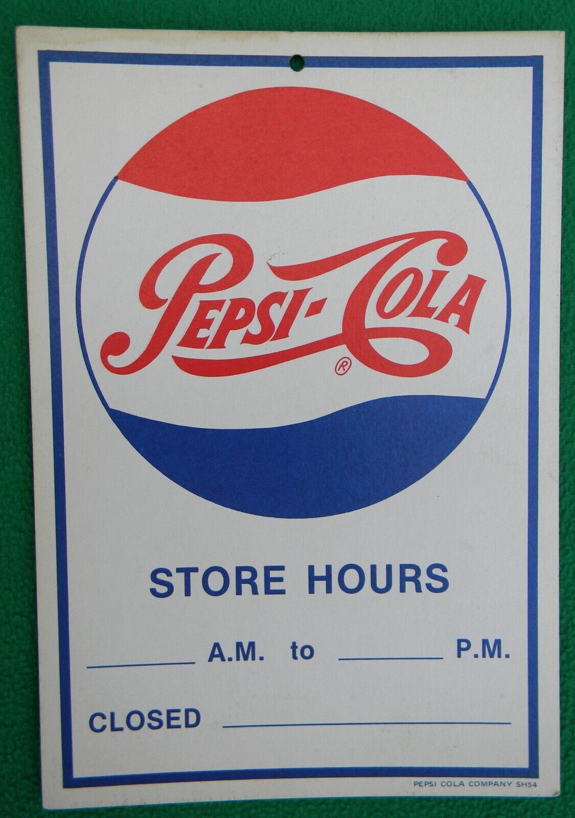 1950\'s Vintage Pepsi Cola Store Hours Card Stock Door Hanger Sign