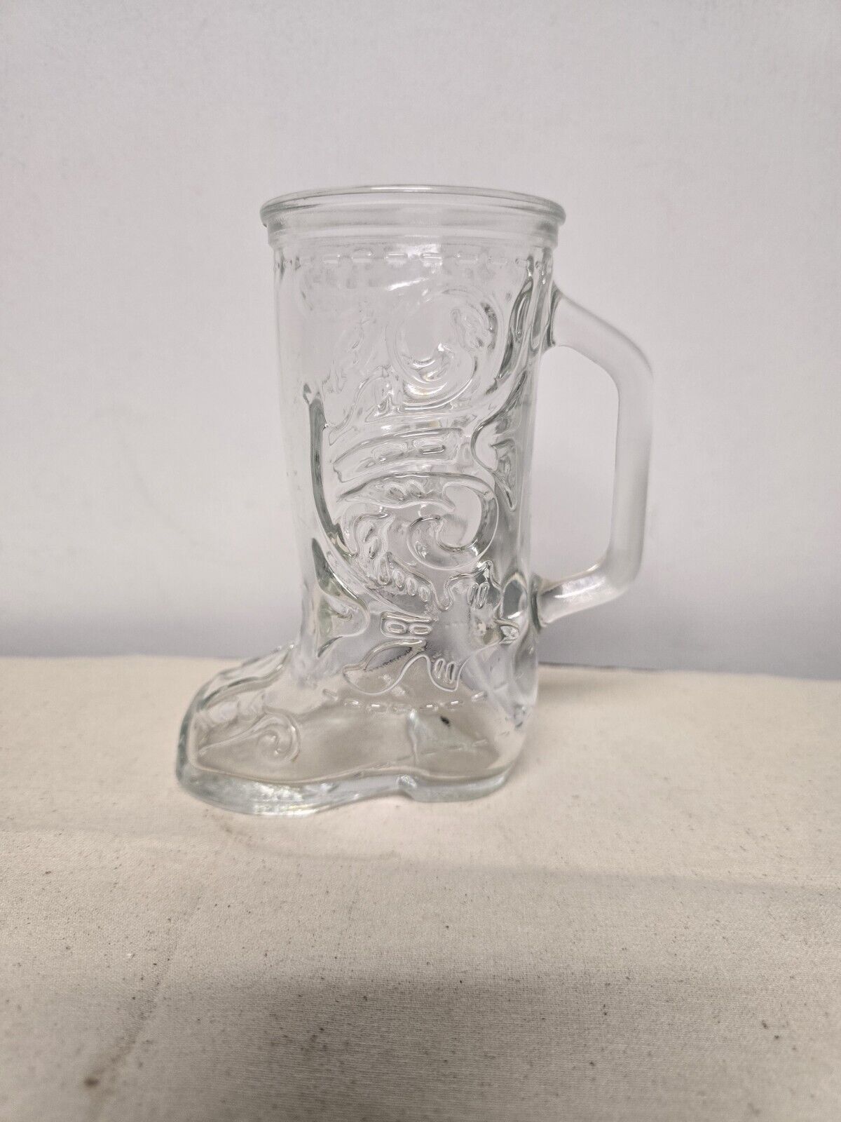 Vintage 1980s Clear Glass Cowboy Boot  Mug