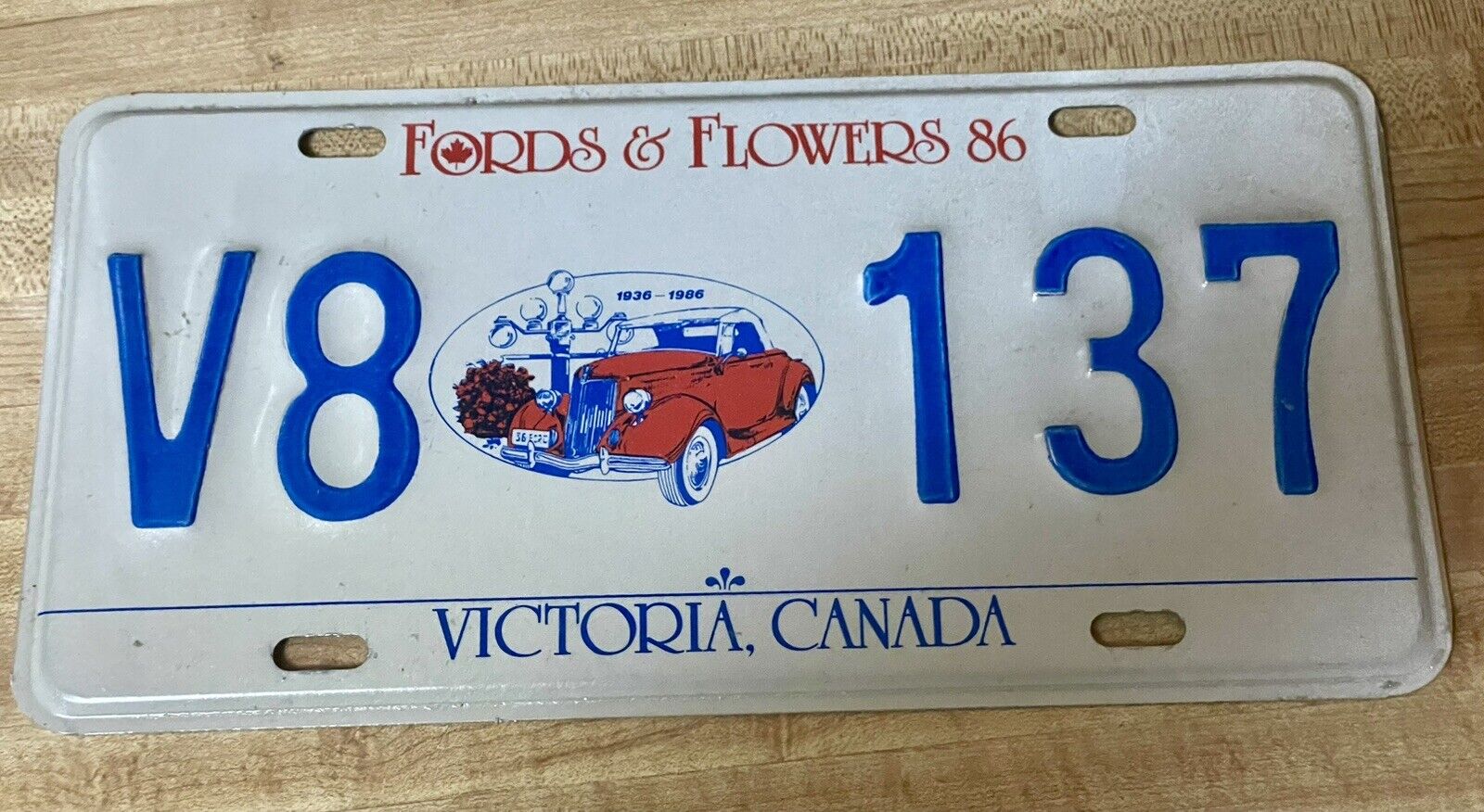 V8 Ford Club 1986 License Plate Victoria CA