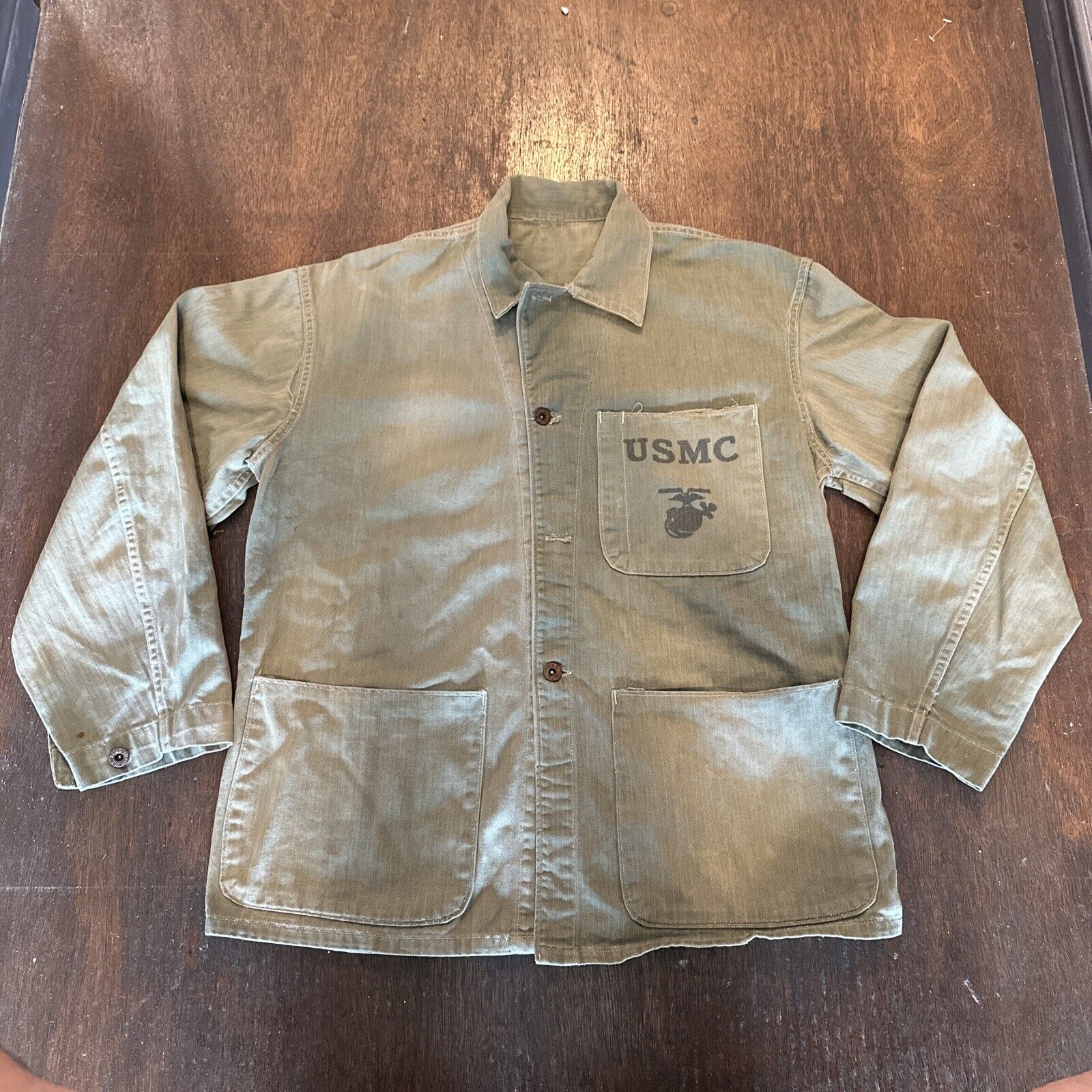 WWII USMC HBT Utility Field Jacket Vintage Military workwear chore jacket 1940's