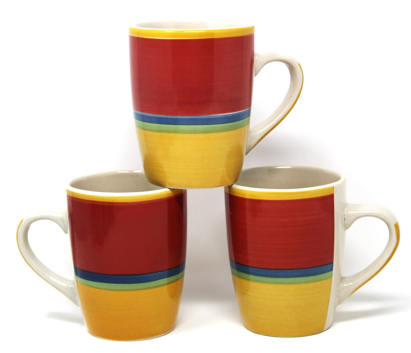 Royal Norfolk Mugs Mambo Stripe Set of 3 Multi Color Coffee Cups 14oz Stoneware