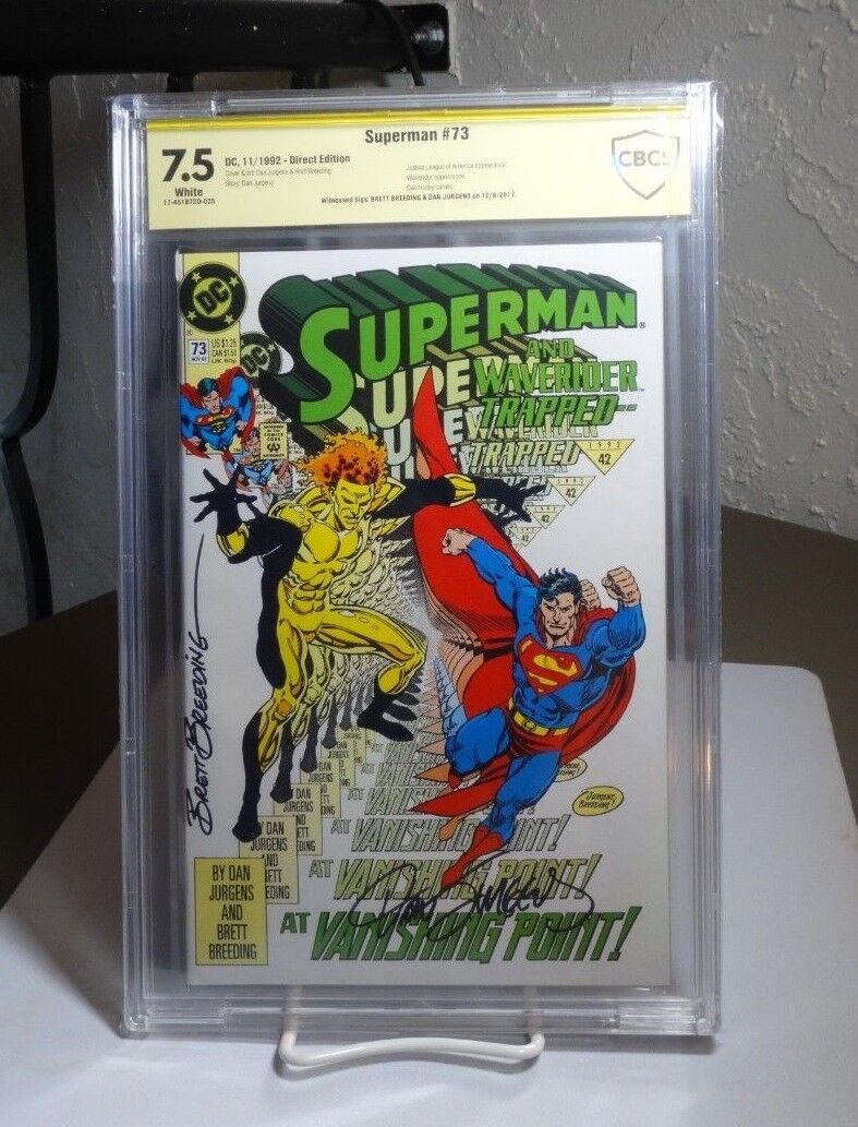 SUPERMAN #73 CBCS 7.5 Witnessed SIGN Breeding + Jurgens 1992 Doomsday Cameo DC 