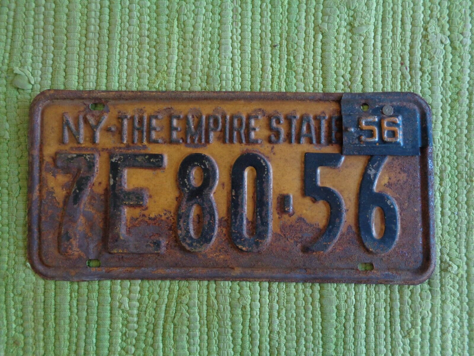1955 w/ 56 Tab New York License Plate 55 1956 NY Tag Empire State 7E80-56