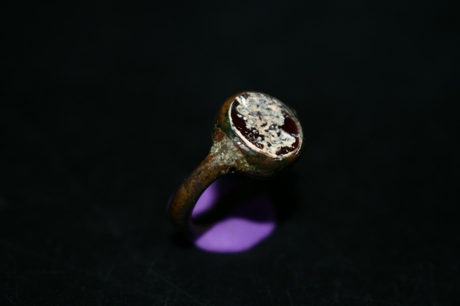 Wonderful Genuine Ancient Roman Bronze Ring with Jasper Stone Intaglio 